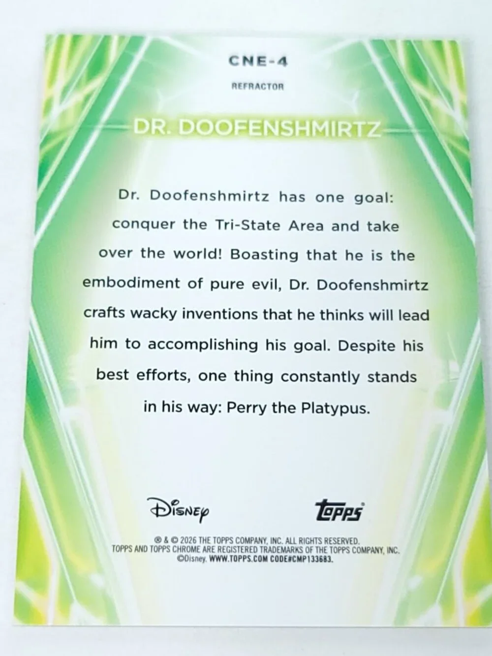 Dr Doofensmirtz Topps 2026 Disney Neon Holo Chrome Refractor Limited 132/199 CNE